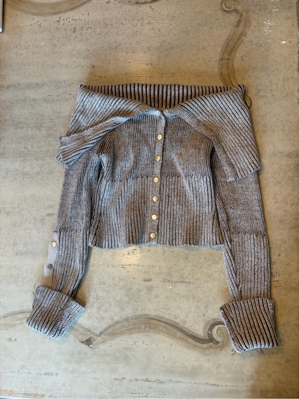 Jaded London Gray Off-Shoulder Ribbed Button Cardigan